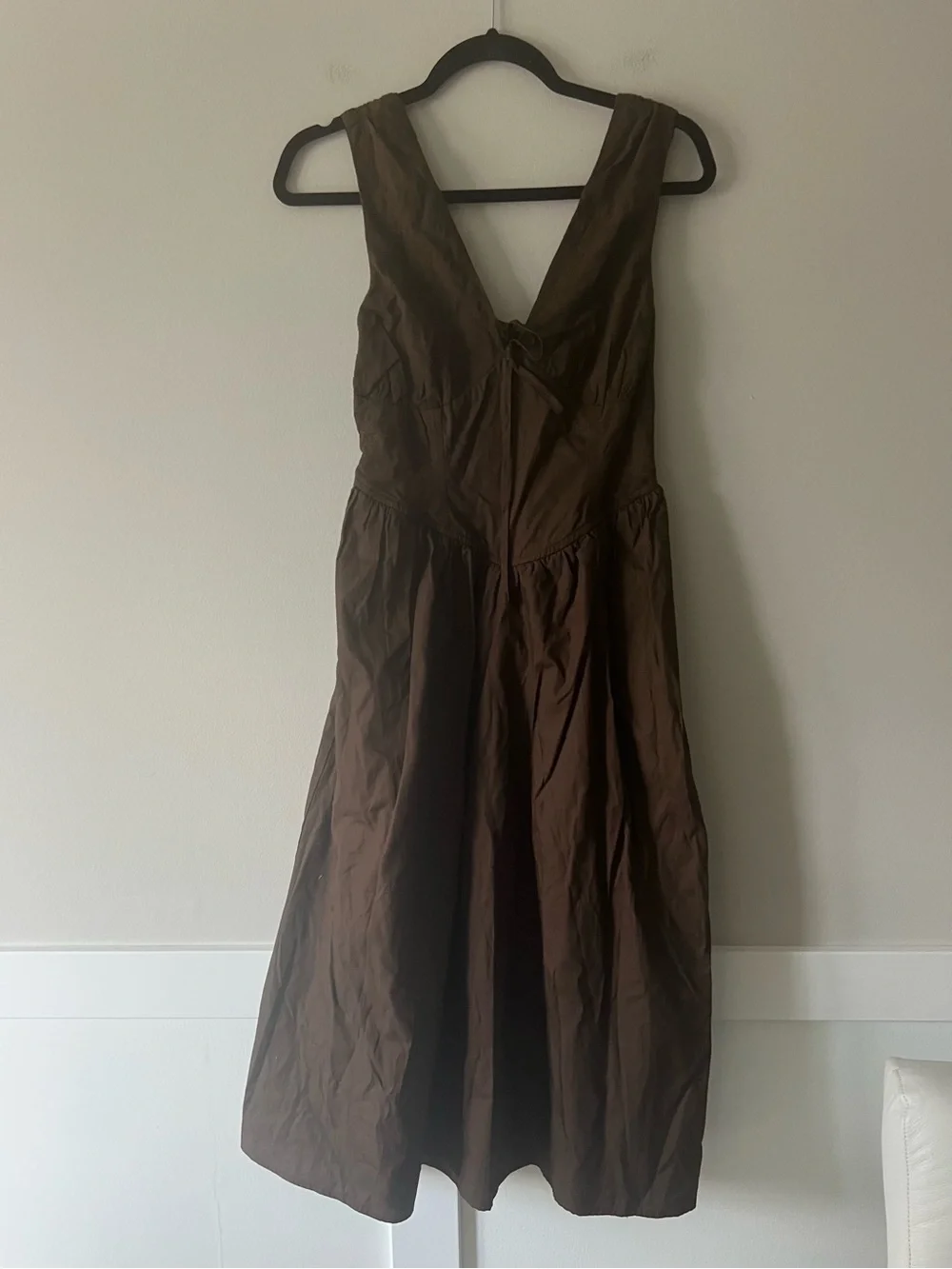 NWT Band of the Free Chocolate Brown Cotton Midi Dress Tie Front Smocked Back XS - Picture 1 of 6